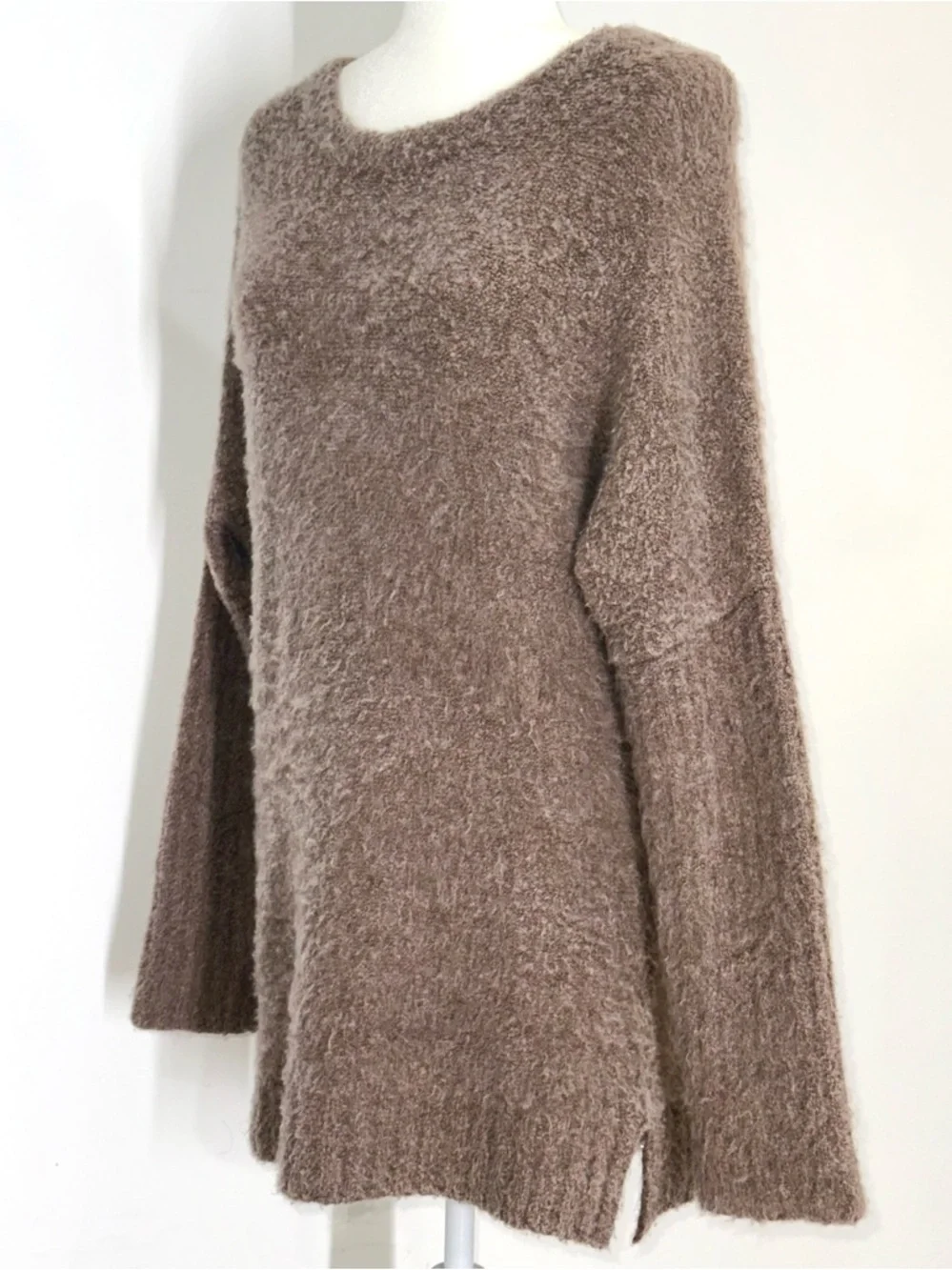 Anthropologie Sleeping on Snow Oversized Fuzzy Knit Sweater Brown Cozy Soft S